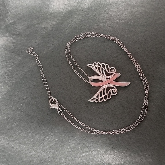 Angel Wings Cancer Ribbon Necklace - Picture 4 of 4